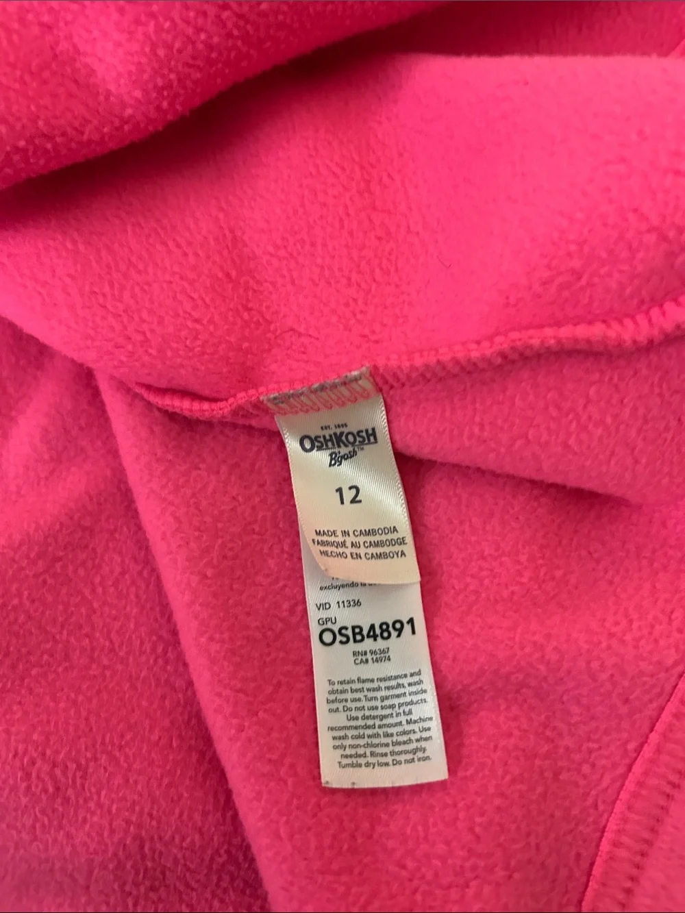 OshKosh B'gosh Bright Pink Fleece Hoodie with Princess Detail